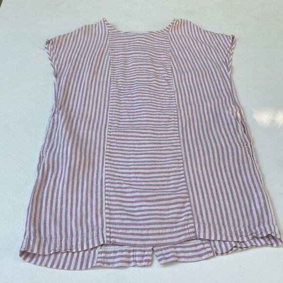 Madewell Striped Linen Blend Top Pink White Women’s Size Large - Picture 1 of 6